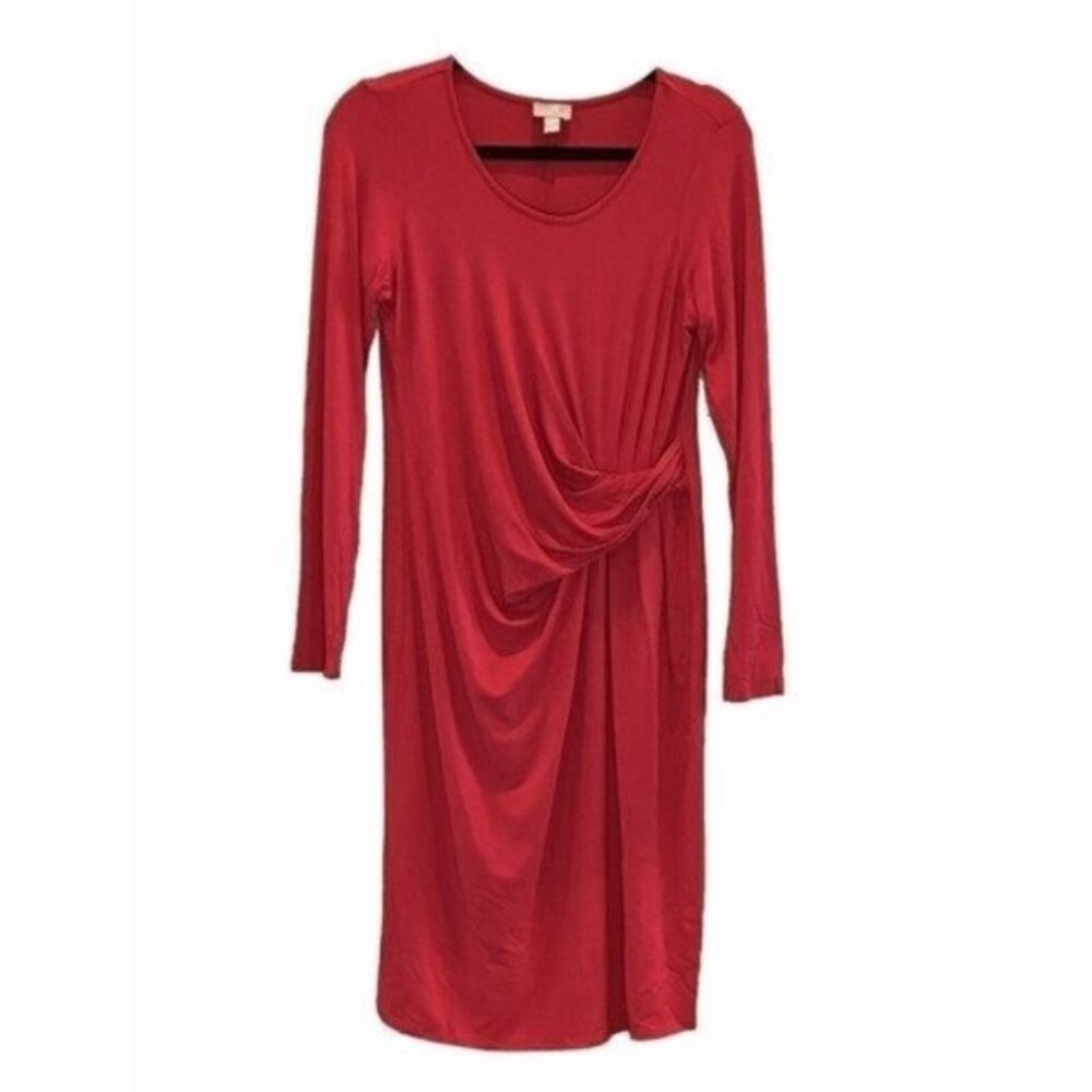 J. Jill Long Sleeve Crew Neck Side Waist Knot Carmine Red Knit Dress Size S - Picture 4 of 7